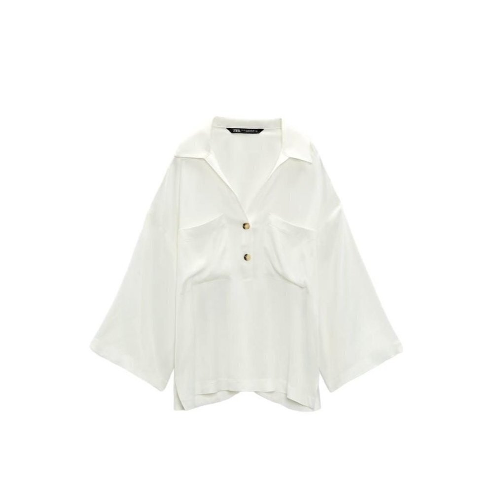 ZARA WIDE SLEEVE SATIN EFFECT SHIRT ECRU SIZE L| 1971/065